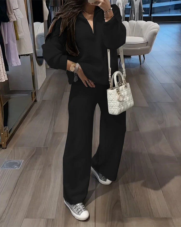 LONG-SLEEVED ZIPPER TOP AND PANTS TWO-PIECE SUIT